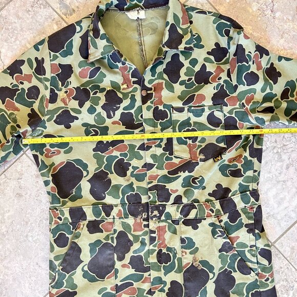 Vtg Duck Camo Canvas Coveralls Sz L Distressed One Piece Utility‎ Grunge Hunting - Picture 3 of 14